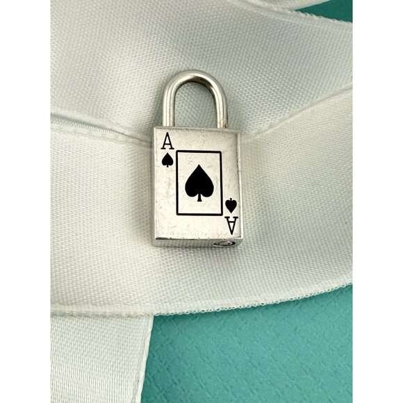 RARE Tiffany & Co. Ace Of Spades Enamel Sterling Silver Lock Charm Pendnant - Picture 1 of 9